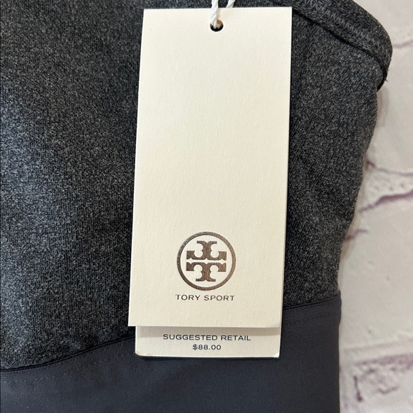 Tory Burch Sport NWT melange Cross Back Sports Bra Dark Gray Heather Large Lux - Picture 4 of 7